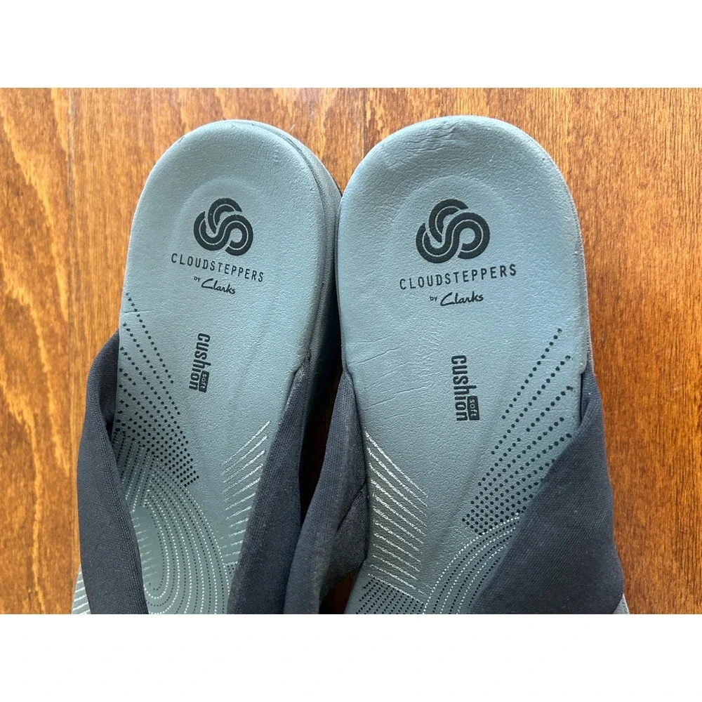 Clarks Cloudsteppers Arla Glison Black Grey Thong Sandals Womens 8 M